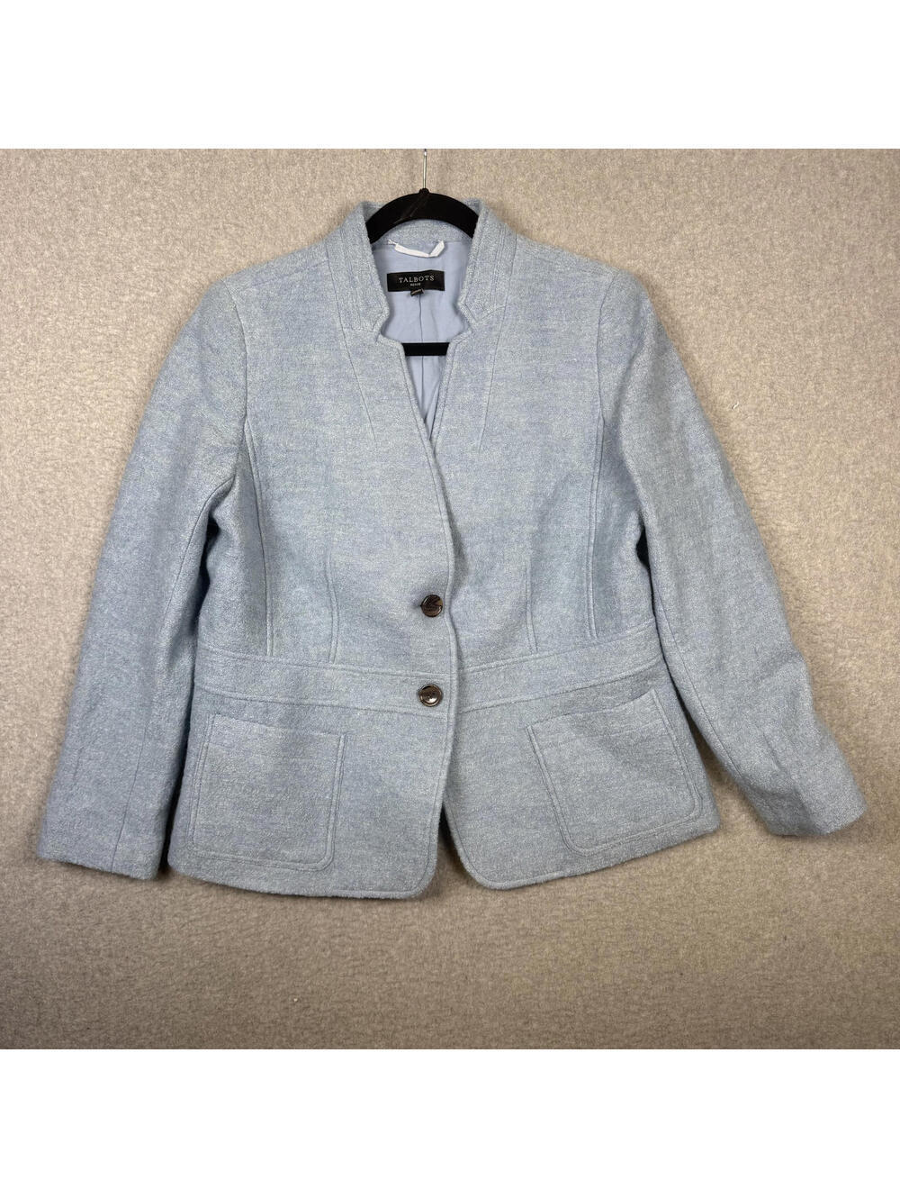 NWOT Talbots Womens Size 12P Blue/Gray Wool Viscose Blend Buttoned Blazer Jacket